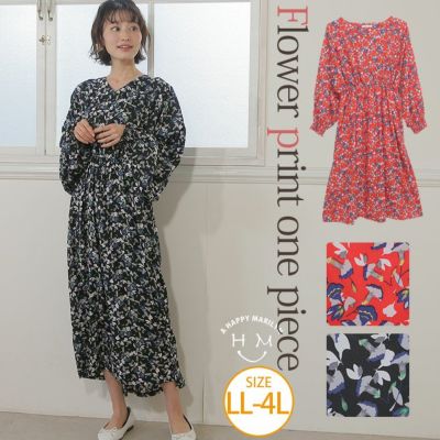 大きいサイズ ジョーゼット モノトーン 花柄 プリント 85丈