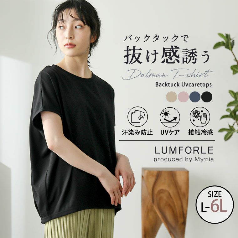 大きいサイズ LUMFORLE produced by My:niaUVケア ドルマン バックタック Tシャツ  ハッピーマリリン
