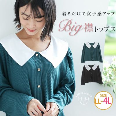 配色 ビッグ襟 リブトップス